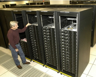 Picture of IBM's
						      Cell BE-based
						      Roadrunner
						      supercomputer